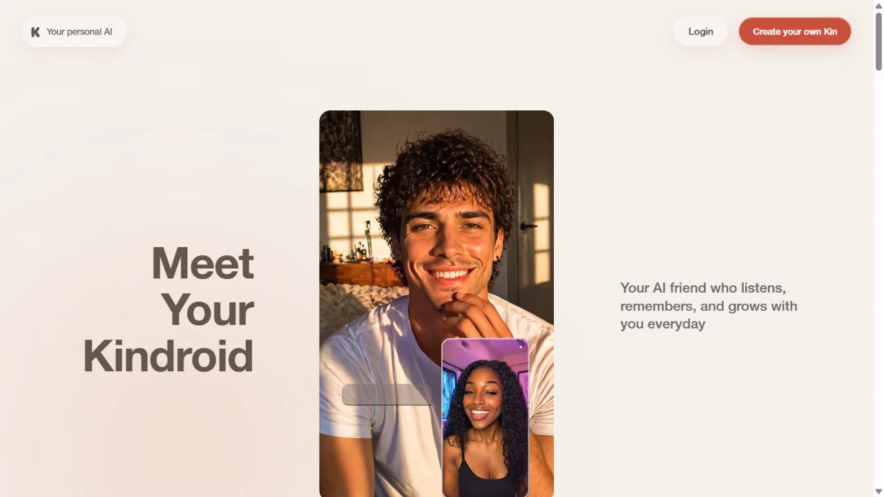 Kindroid AI companion chat interface on mobile